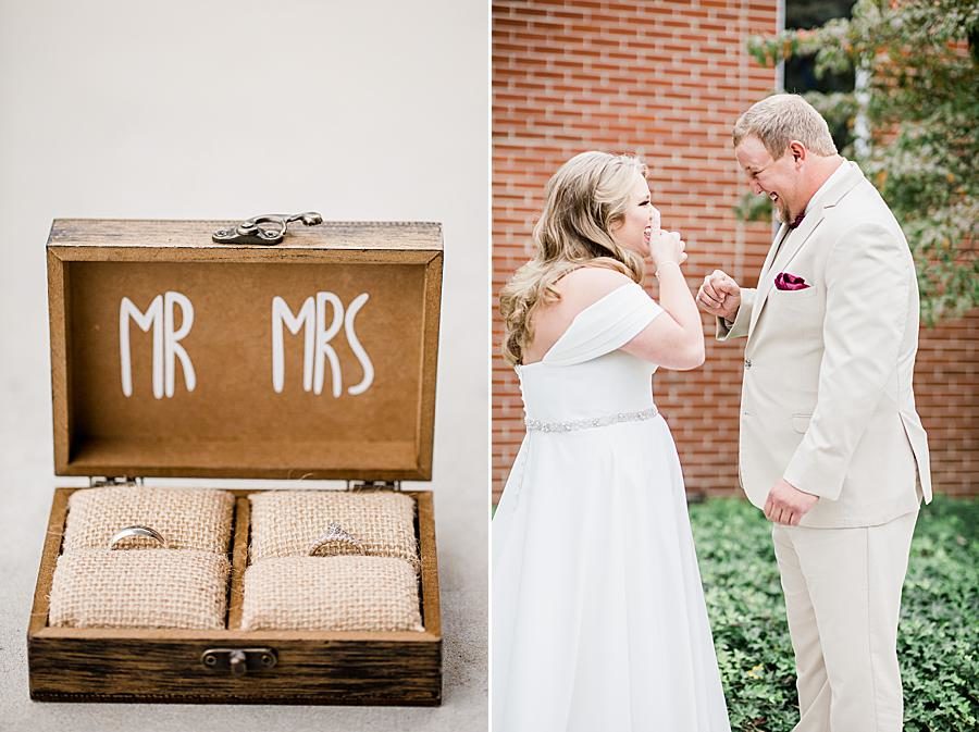 Mr and Mrs ring box at this Pine Ridge Baptist Church wedding by Knoxville Wedding Photographer, Amanda May Photos.