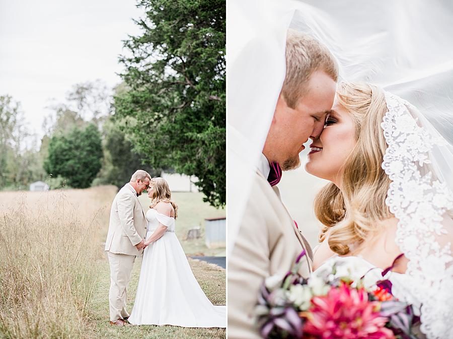 Foreheads together at this Pine Ridge Baptist Church wedding by Knoxville Wedding Photographer, Amanda May Photos.