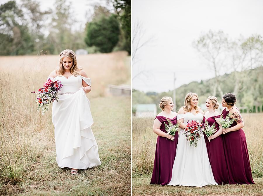Cranberry dresses at this Pine Ridge Baptist Church wedding by Knoxville Wedding Photographer, Amanda May Photos.