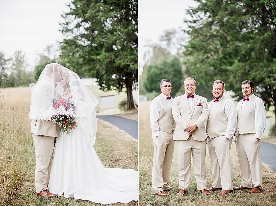 Kissing under the veil at this Pine Ridge Baptist Church wedding by Knoxville Wedding Photographer, Amanda May Photos.