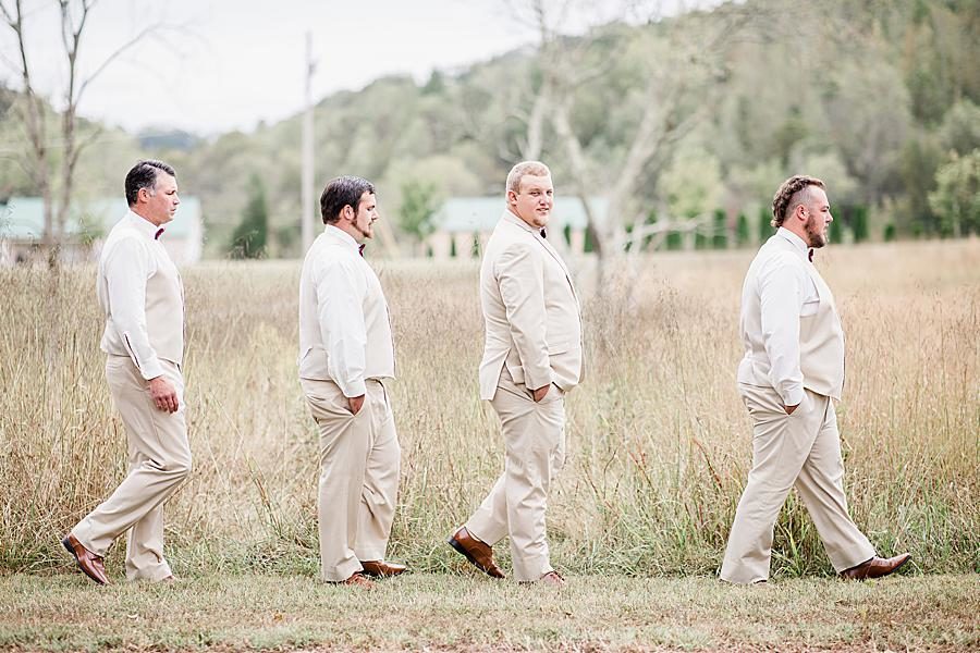 Groomsmen pose at this Pine Ridge Baptist Church wedding by Knoxville Wedding Photographer, Amanda May Photos.