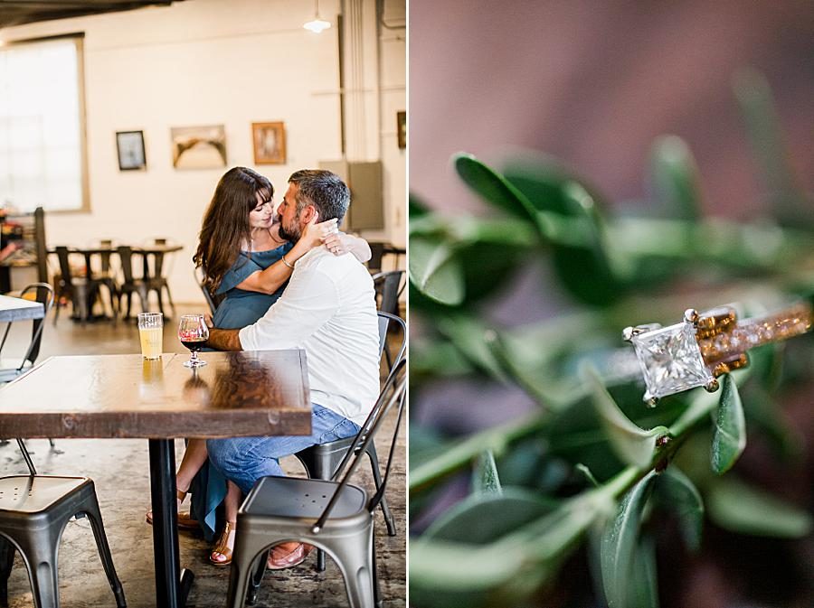 Square diamond at this Printshop Brewery engagement by Knoxville Wedding Photographer, Amanda May Photos.