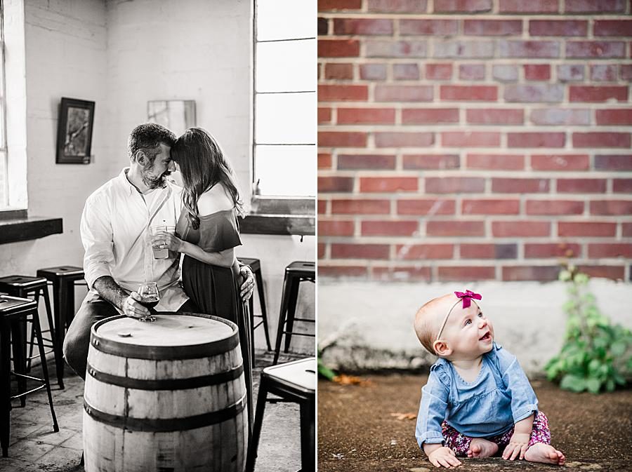 Cute baby outfit at this Printshop Brewery engagement by Knoxville Wedding Photographer, Amanda May Photos.