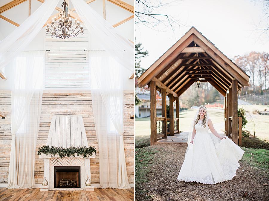Fireplace at this Ramble Creek Bridal Session by Knoxville Wedding Photographer, Amanda May Photos.