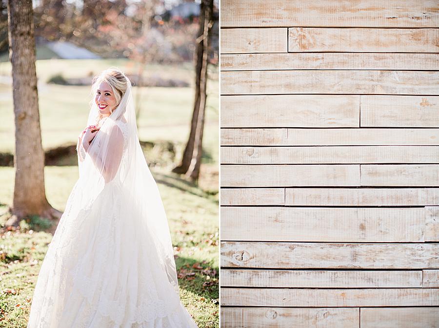 Weathered wood wall at this Ramble Creek Bridal Session by Knoxville Wedding Photographer, Amanda May Photos.