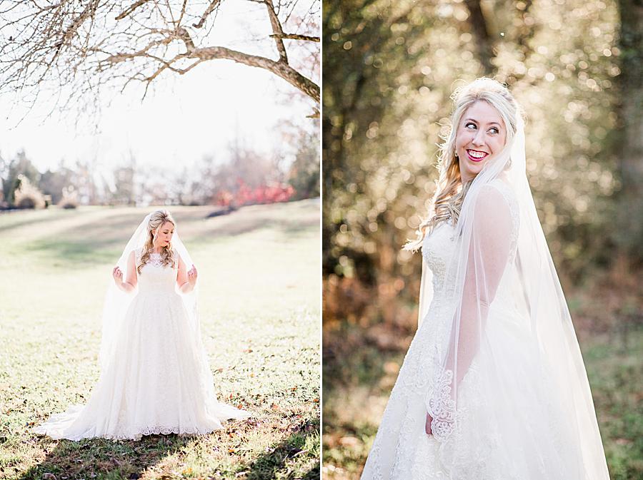 Looking over her shoulder at this Ramble Creek Bridal Session by Knoxville Wedding Photographer, Amanda May Photos.