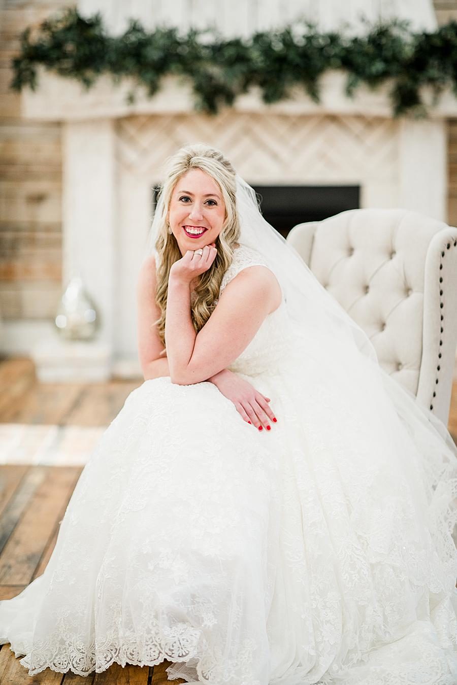 Cream tufted chair at this Ramble Creek Bridal Session by Knoxville Wedding Photographer, Amanda May Photos.