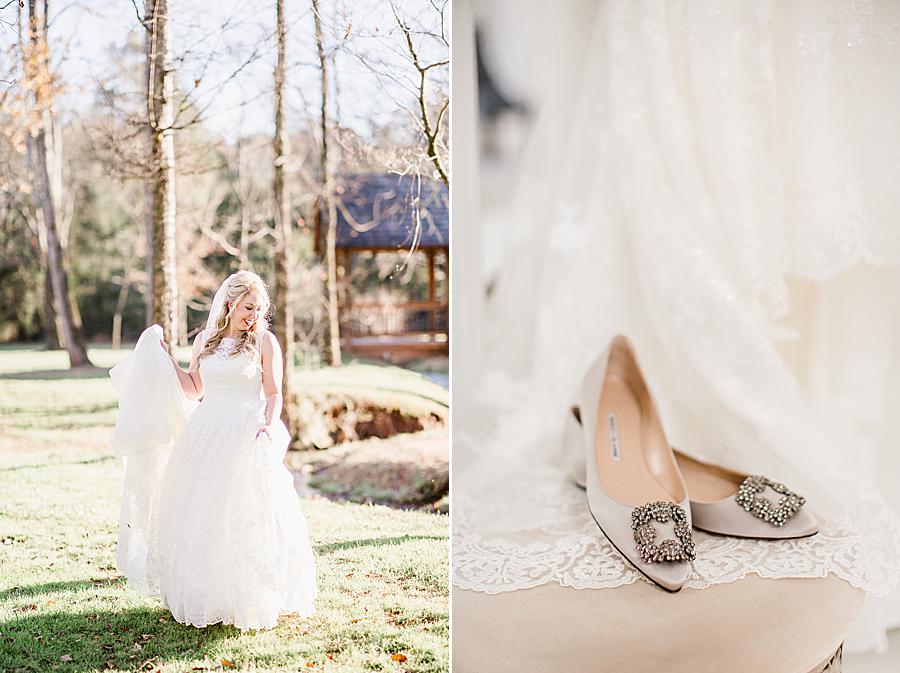 Bridal shoes at this Ramble Creek Bridal Session by Knoxville Wedding Photographer, Amanda May Photos.