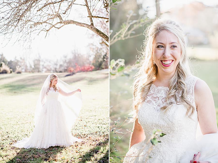 Flowy veil at this Ramble Creek Bridal Session by Knoxville Wedding Photographer, Amanda May Photos.