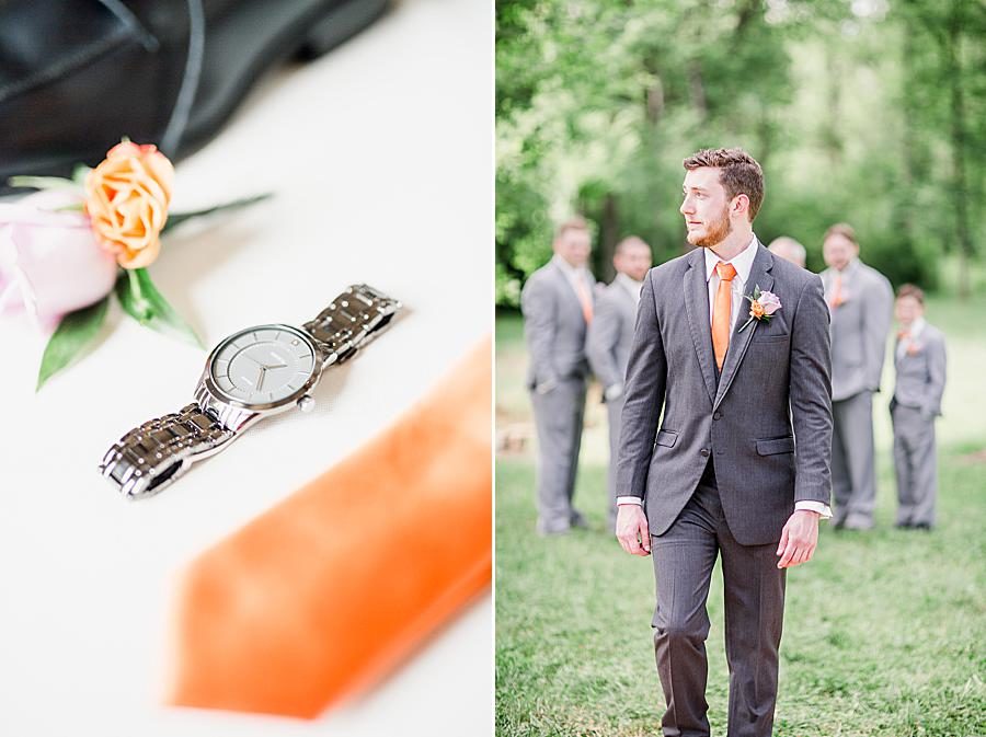 Orange tie at this Ramble Creek Vineyard Wedding by Knoxville Wedding Photographer, Amanda May Photos.