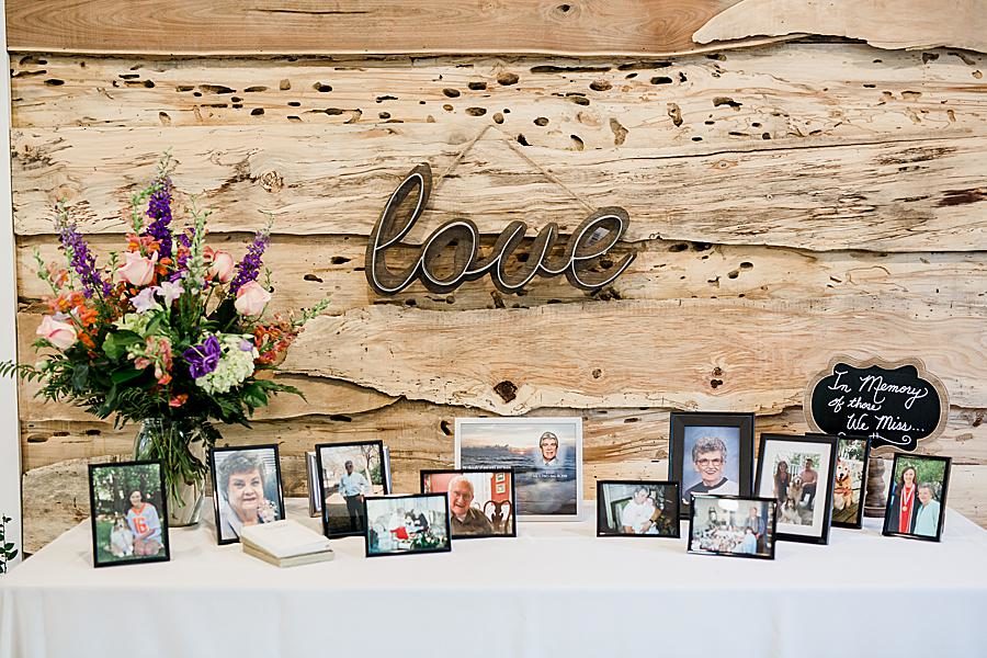 Remembrance table at this Ramble Creek Vineyard Wedding by Knoxville Wedding Photographer, Amanda May Photos.