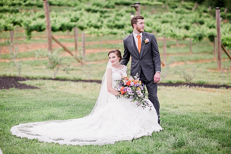 Bride and groom posing at this Ramble Creek Vineyard Wedding by Knoxville Wedding Photographer, Amanda May Photos.