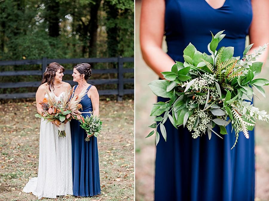 Navy blue bridesmaid dresses at this RiverView Family Farm wedding by Knoxville Wedding Photographer, Amanda May Photos.
