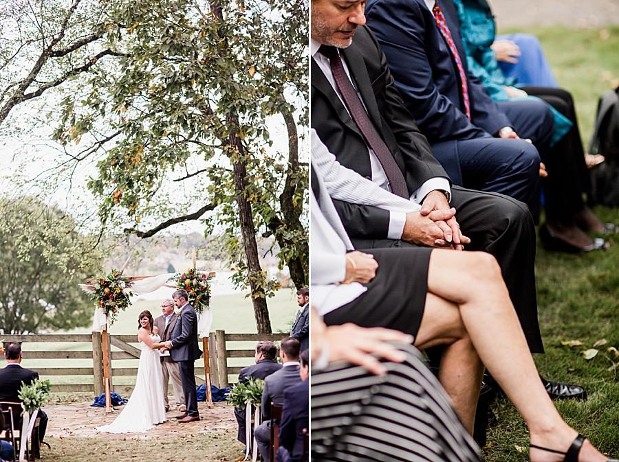 Exchanging vows at this RiverView Family Farm wedding by Knoxville Wedding Photographer, Amanda May Photos.