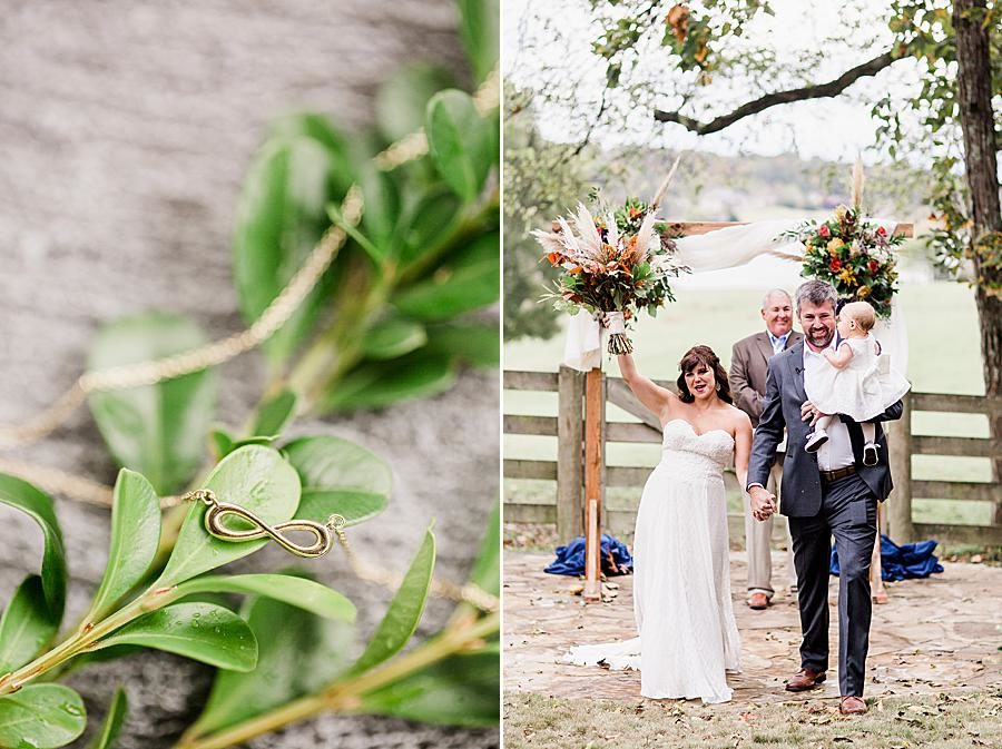 Just married at this RiverView Family Farm wedding by Knoxville Wedding Photographer, Amanda May Photos.