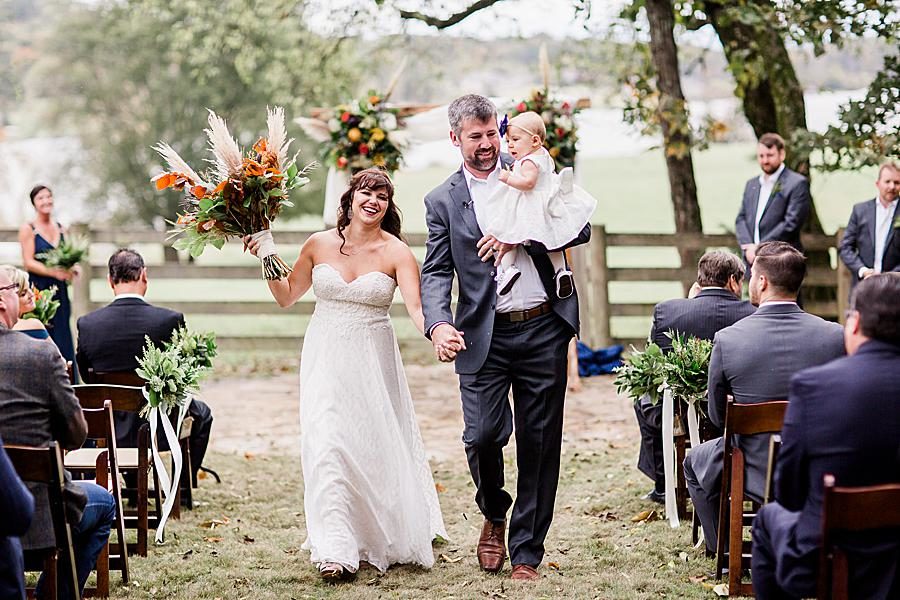 Newlyweds at this RiverView Family Farm wedding by Knoxville Wedding Photographer, Amanda May Photos.