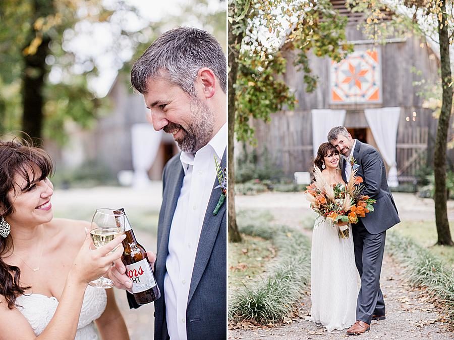 Cheers at this RiverView Family Farm wedding by Knoxville Wedding Photographer, Amanda May Photos.