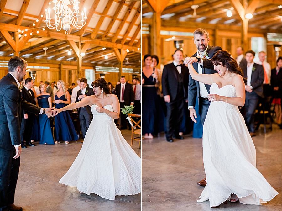 First dance at this RiverView Family Farm wedding by Knoxville Wedding Photographer, Amanda May Photos.