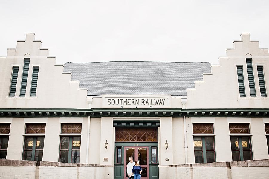 Outside the station at this Southern Railway Station Engagement by Knoxville Wedding Photographer, Amanda May Photos.