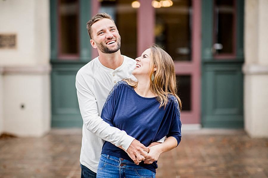 Smiles at this Southern Railway Station Engagement by Knoxville Wedding Photographer, Amanda May Photos.