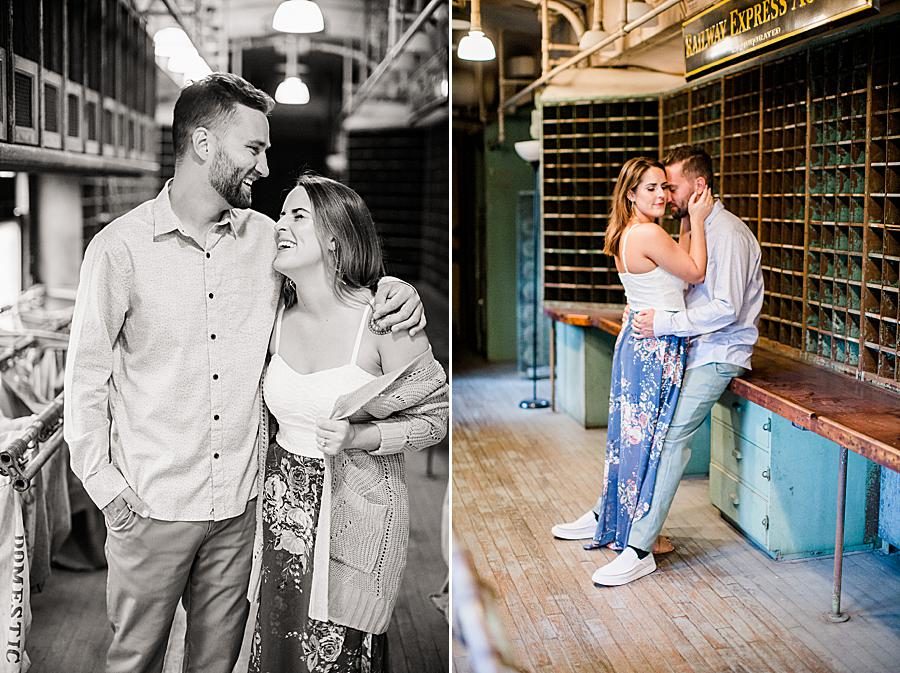 Floral pants at this Southern Railway Station Engagement by Knoxville Wedding Photographer, Amanda May Photos.