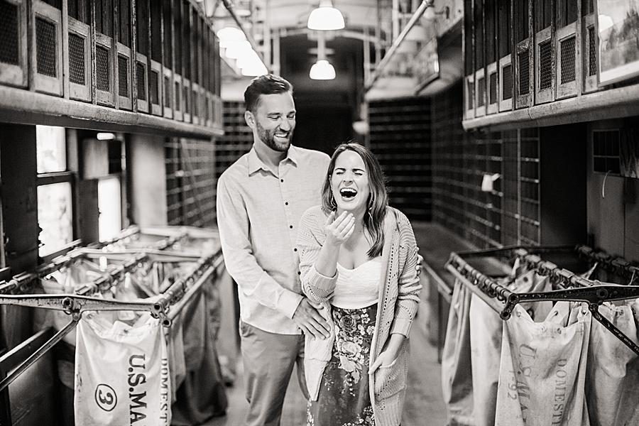 Belly laughs at this Southern Railway Station Engagement by Knoxville Wedding Photographer, Amanda May Photos.