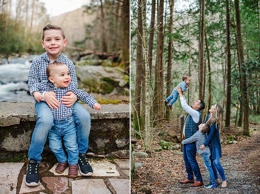 tossing baby at spence cabin family session