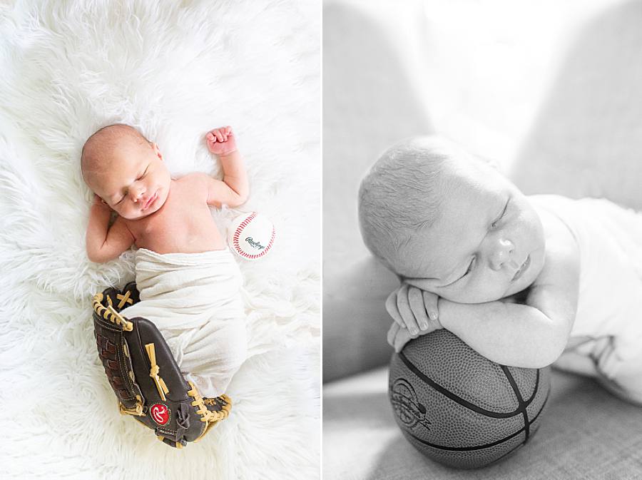baby in a baseball glove at sporty newborn