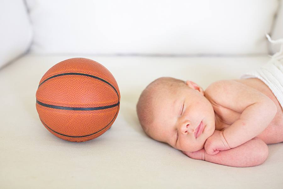baby and basketball at sporty newborn