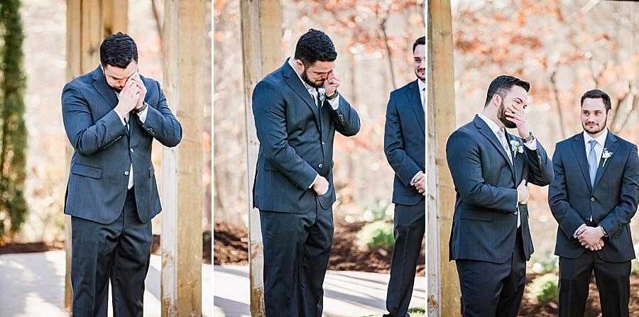 groom's reaction to bride at spring wedding at castleton