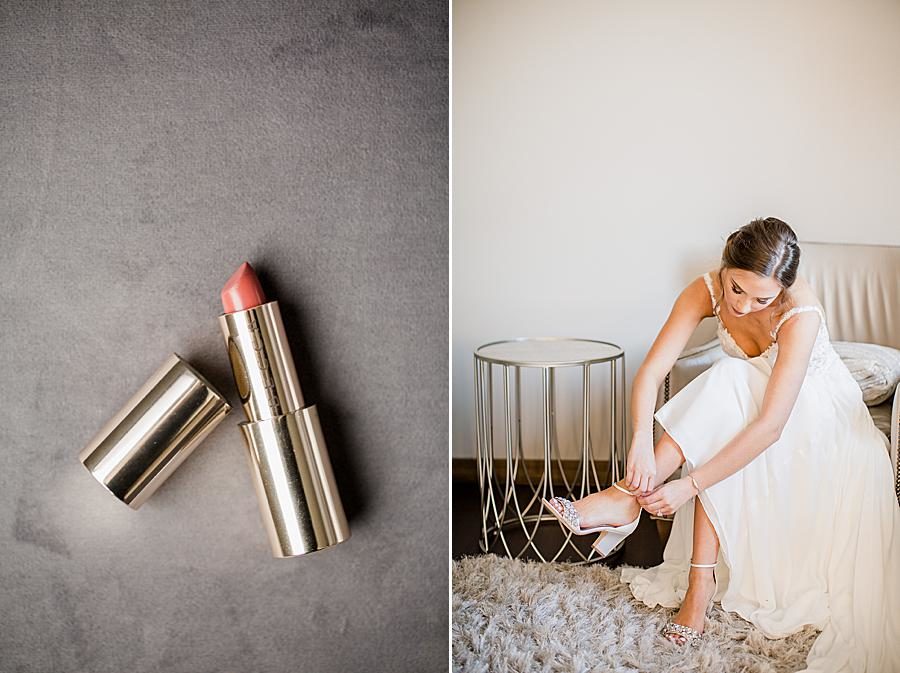 Red lipstick at this The Press Room Wedding by Knoxville Wedding Photographer, Amanda May Photos.