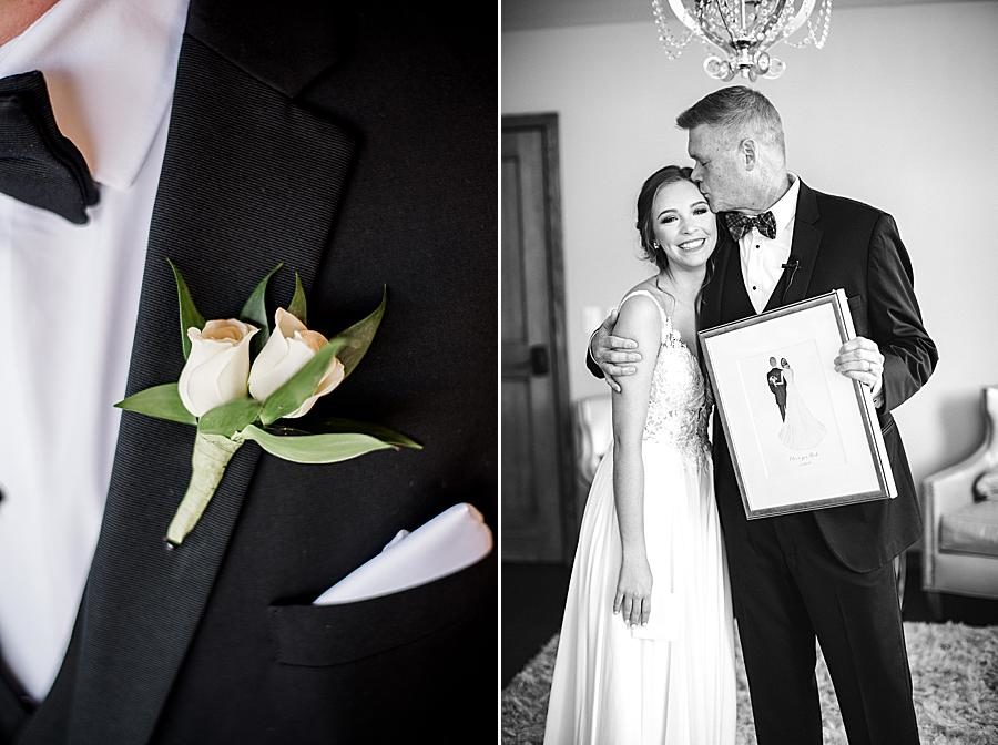 Double flower boutonniere at this The Press Room Wedding by Knoxville Wedding Photographer, Amanda May Photos.
