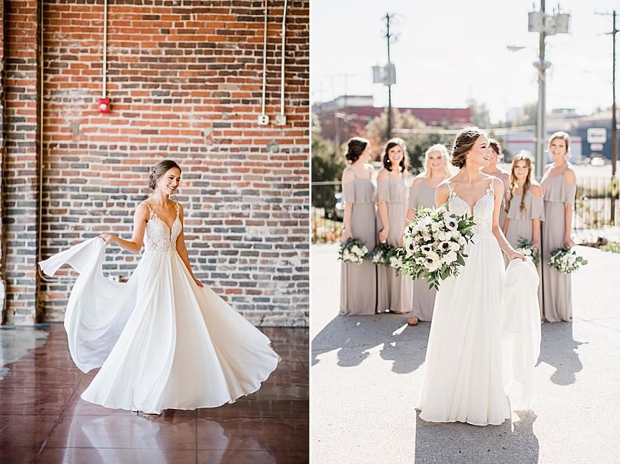 A line wedding dress at this The Press Room Wedding by Knoxville Wedding Photographer, Amanda May Photos.