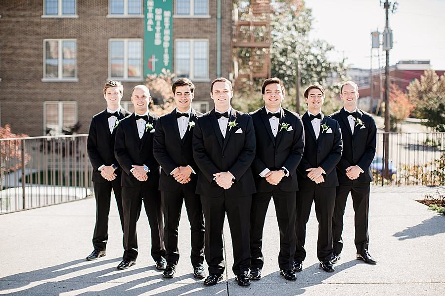 Groomsmen pose at this The Press Room Wedding by Knoxville Wedding Photographer, Amanda May Photos.