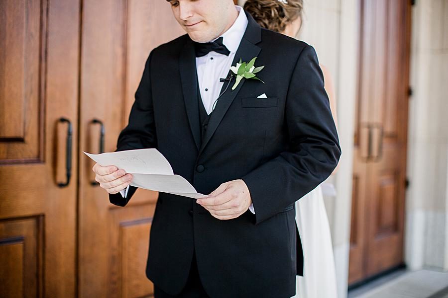 Handwritten letter at this The Press Room Wedding by Knoxville Wedding Photographer, Amanda May Photos.