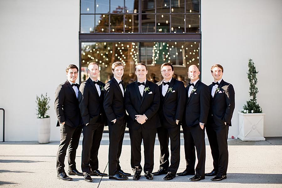 Black tuxedos at this The Press Room Wedding by Knoxville Wedding Photographer, Amanda May Photos.