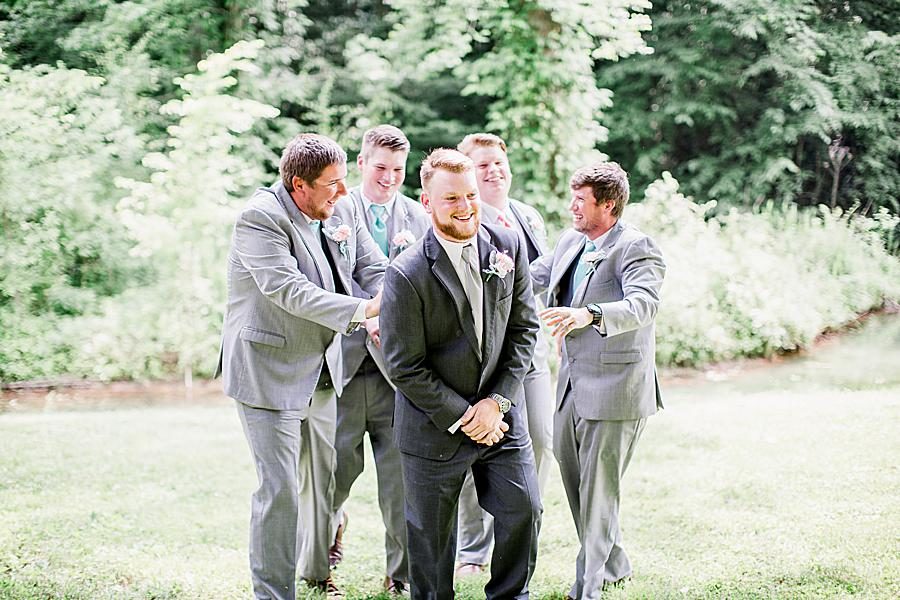 Groomsmen pose at this Strawberry Creek Wedding by Knoxville Wedding Photographer, Amanda May Photos.