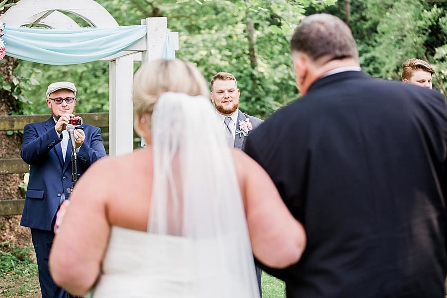 Groom’s reaction at this Strawberry Creek Wedding by Knoxville Wedding Photographer, Amanda May Photos.
