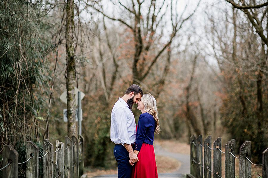 Foreheads together at this Third Creek Greenway by Knoxville Wedding Photographer, Amanda May Photos.