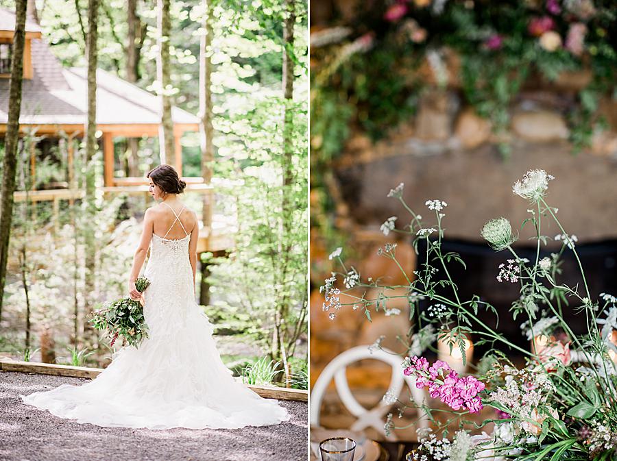 reception florals at treehouse grove styled shoot