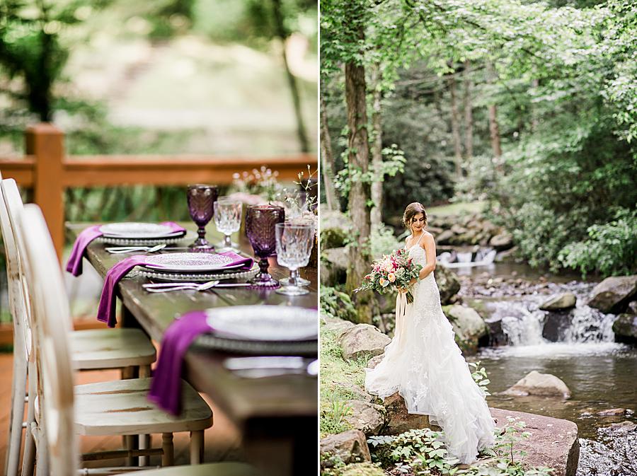 bride by mountain stream