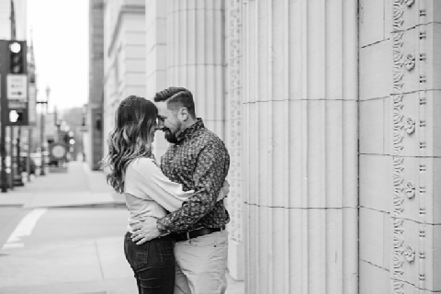 black and white photo at urban engagement session