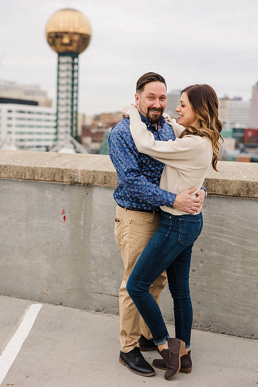 arms around waist at urban engagement session