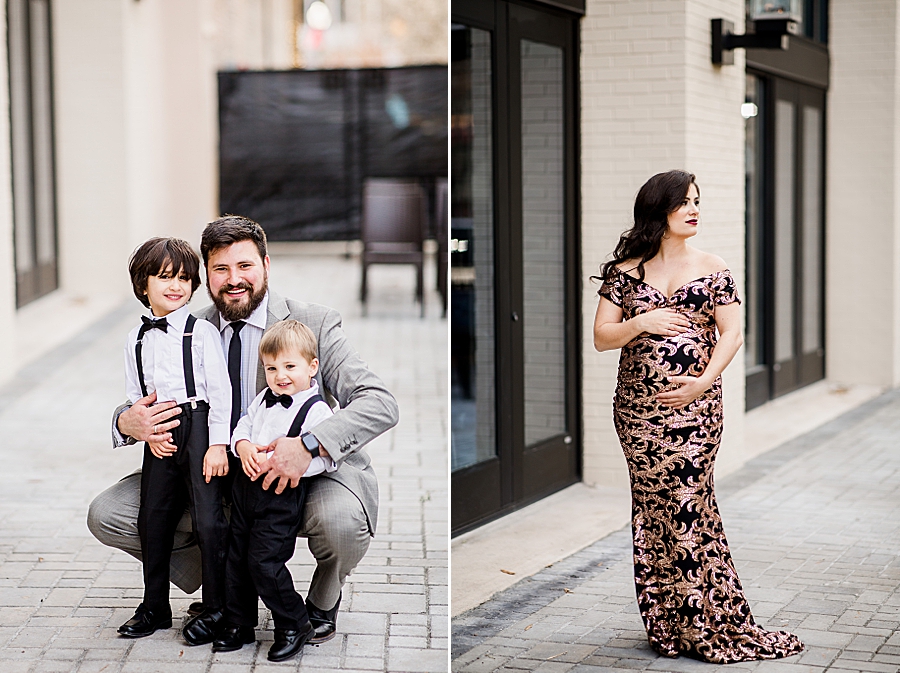 black and gold maternity dress
