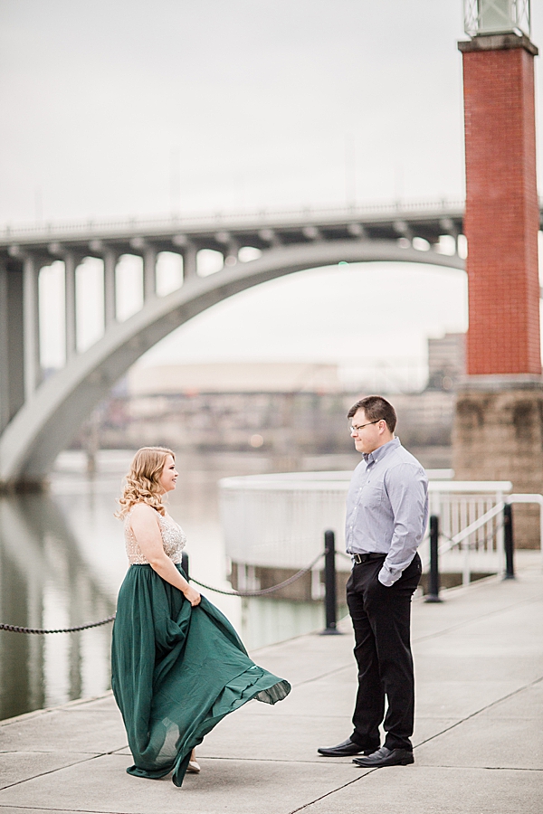 twirling at winter engagement