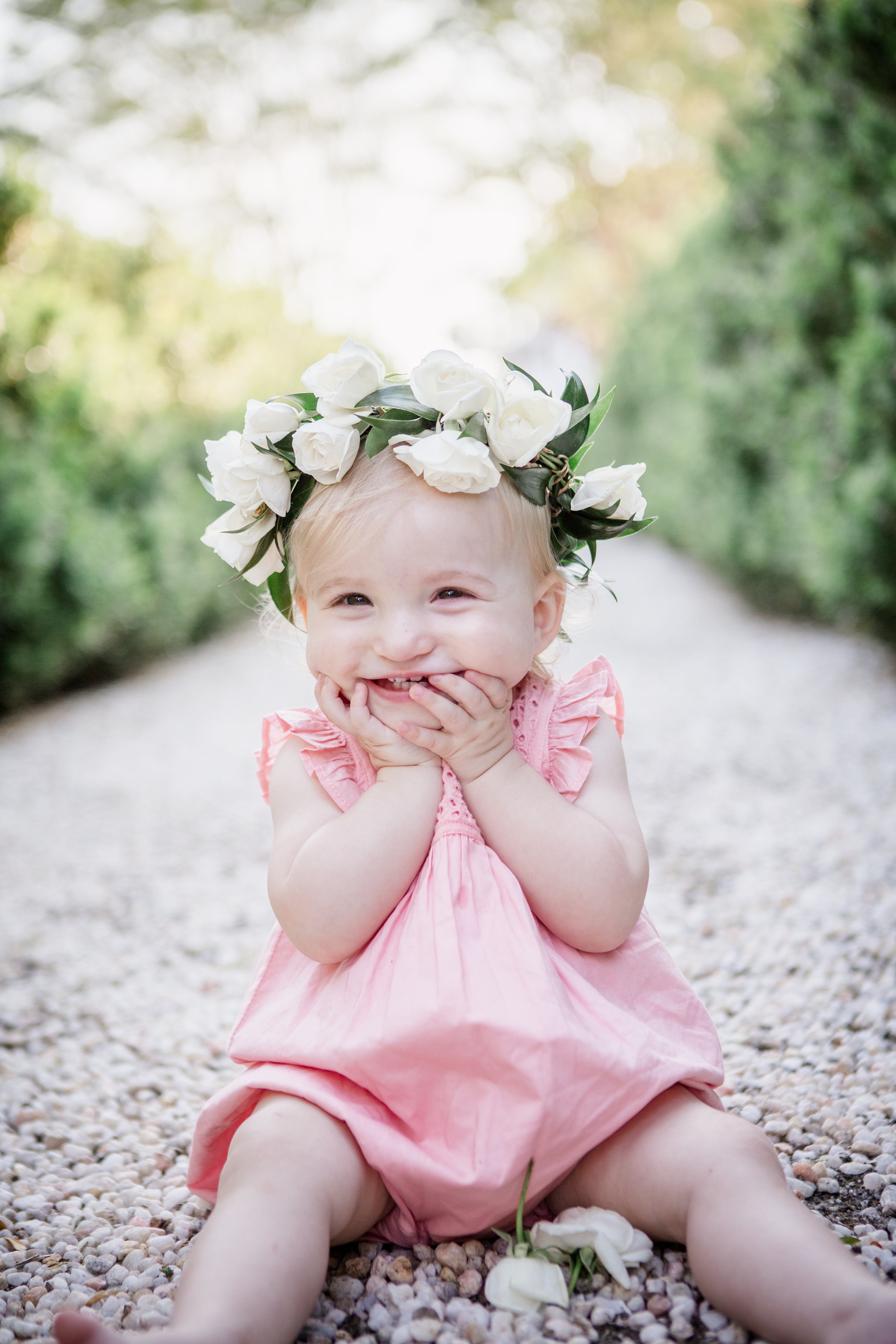 White flower crown on a little girl by Knoxville Wedding Photographer, Amanda May Photos.