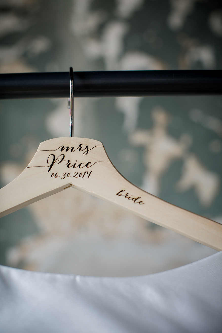 Wood engraved hanger at these 2017 favorite weddings by Knoxville Wedding Photographer, Amanda May Photos.