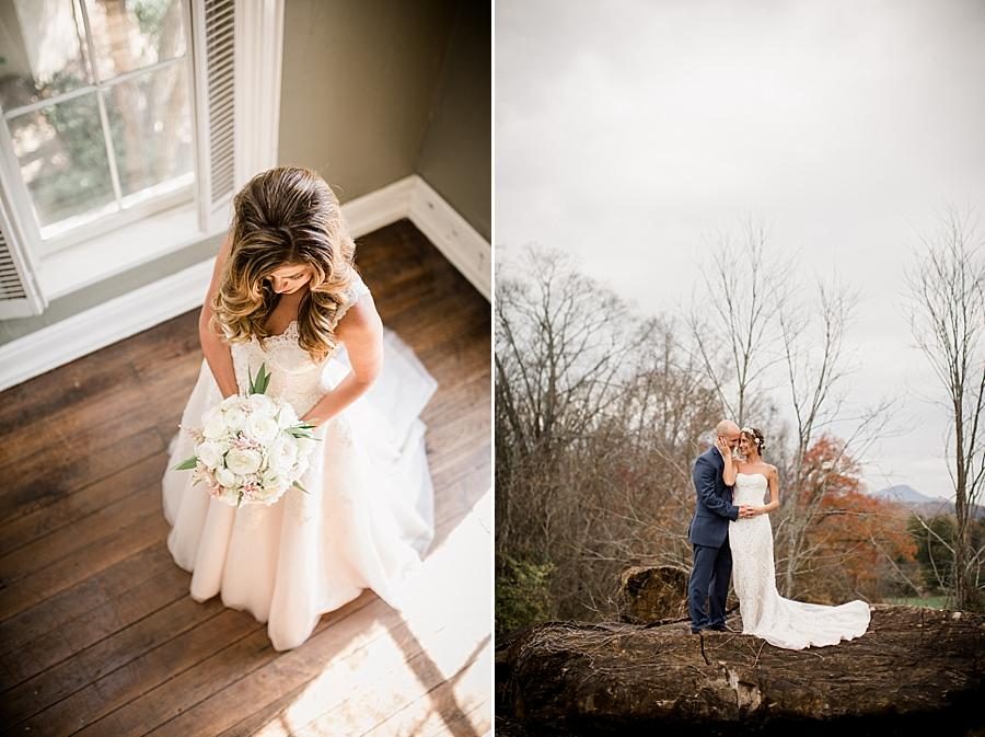 Standing on a huge rock at these 2017 favorite weddings by Knoxville Wedding Photographer, Amanda May Photos.