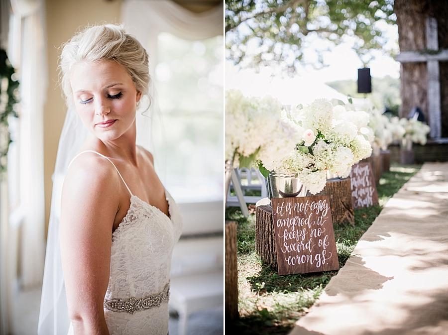 Looking down to her shoulder with hydrangeas at these 2017 favorite weddings by Knoxville Wedding Photographer, Amanda May Photos.