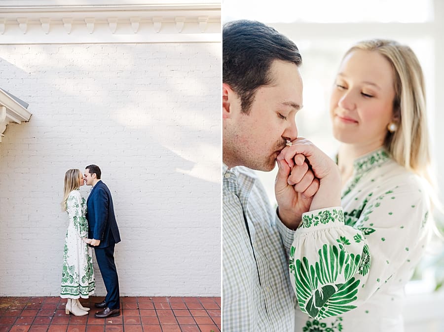 kiss on hand at maple grove winter engagement